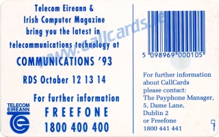 Communications 1993 Callcard (back) Communications 1993 Callcard (back)