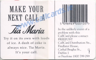 Tia Maria 1995 (A) Callcard (back) Tia Maria 1995 (A) Callcard (back)