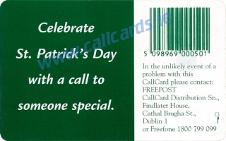 St. Patrick's Day 1996 Callcard (back) St. Patrick's Day 1996 Callcard (back)