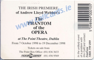 Phantom of The Opera Callcard (back) Phantom of The Opera Callcard (back)